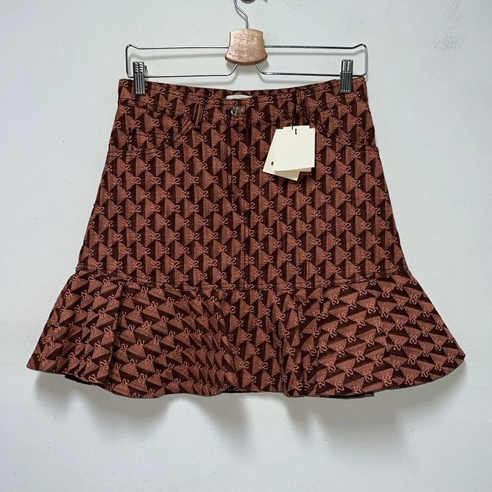 Sandro Pauline flounce hem cotton blend Skirt NWT size 38